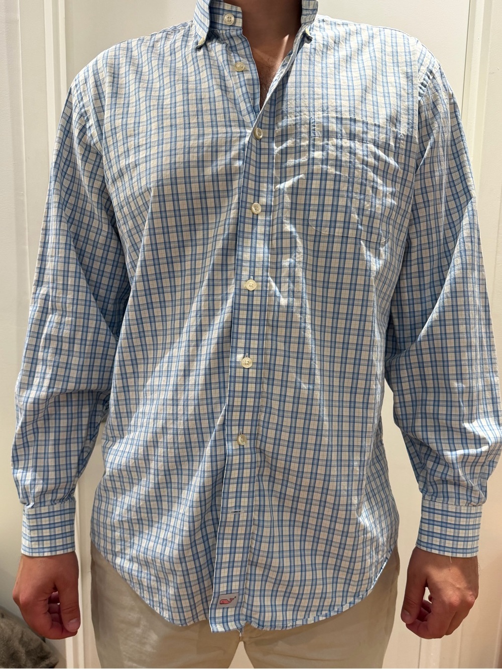 Vineyard Vines Blue and White Plaid Button-Down Shirt
